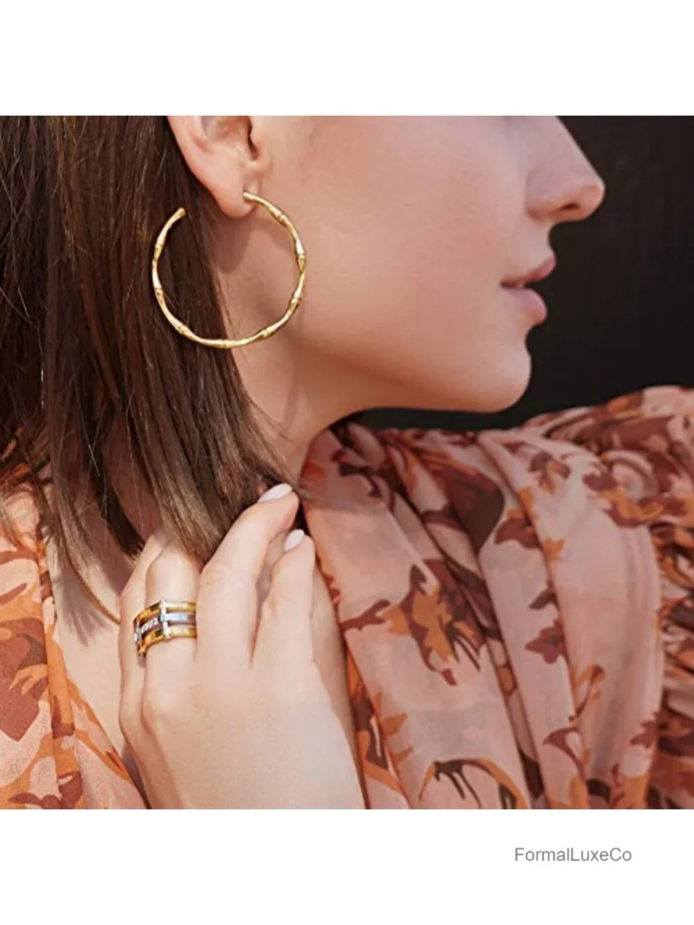 Chunky Square CZ Cocktail Ring Gold Plated Stainless Steel Statement Jewelry
